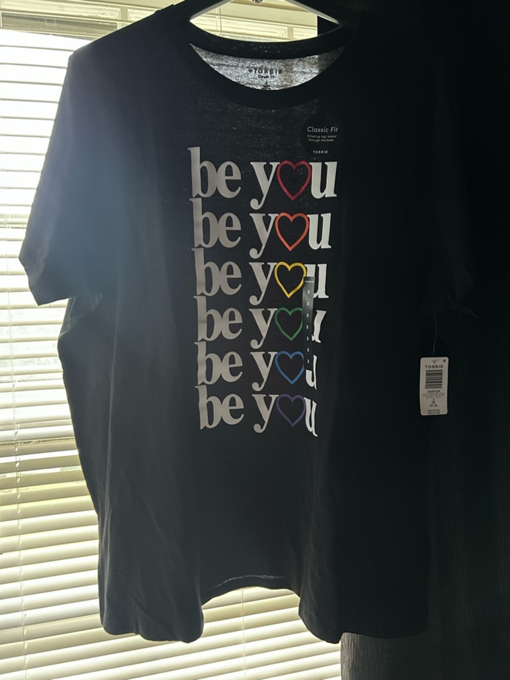 Torrid Black Graphic Tee with Rainbow Heart Accent
